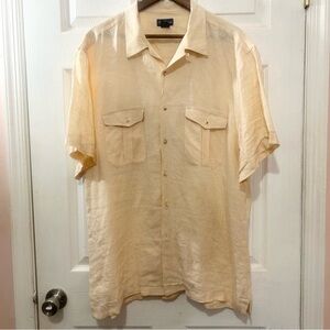 Paul Fredrick Men's Short Sleeve Linen Shirt Light Peach. Size XL. Spring